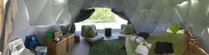 Panoramic interior of glamping geodome at Dorset Country Holidays
