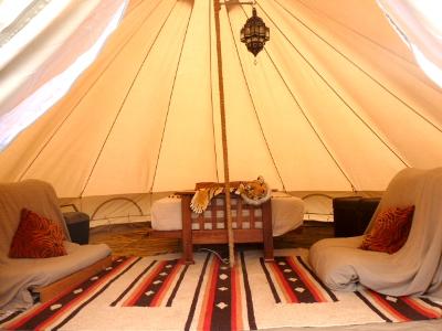 Glamping in Dorset - Inside the Explorer Bell tent at Dorset Country Holidays - glamping uk